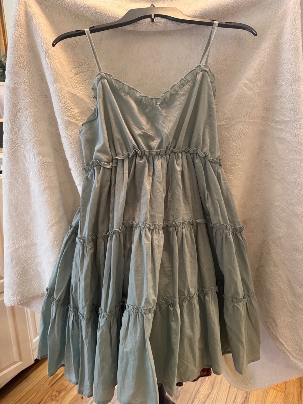 Sage Tiered Mini Dress – 100% Cotton